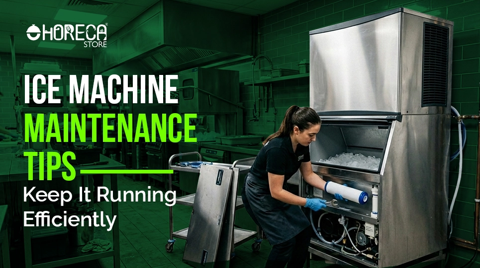 Restaurant staff cleaning commercial ice machine to improve efficiency and performance