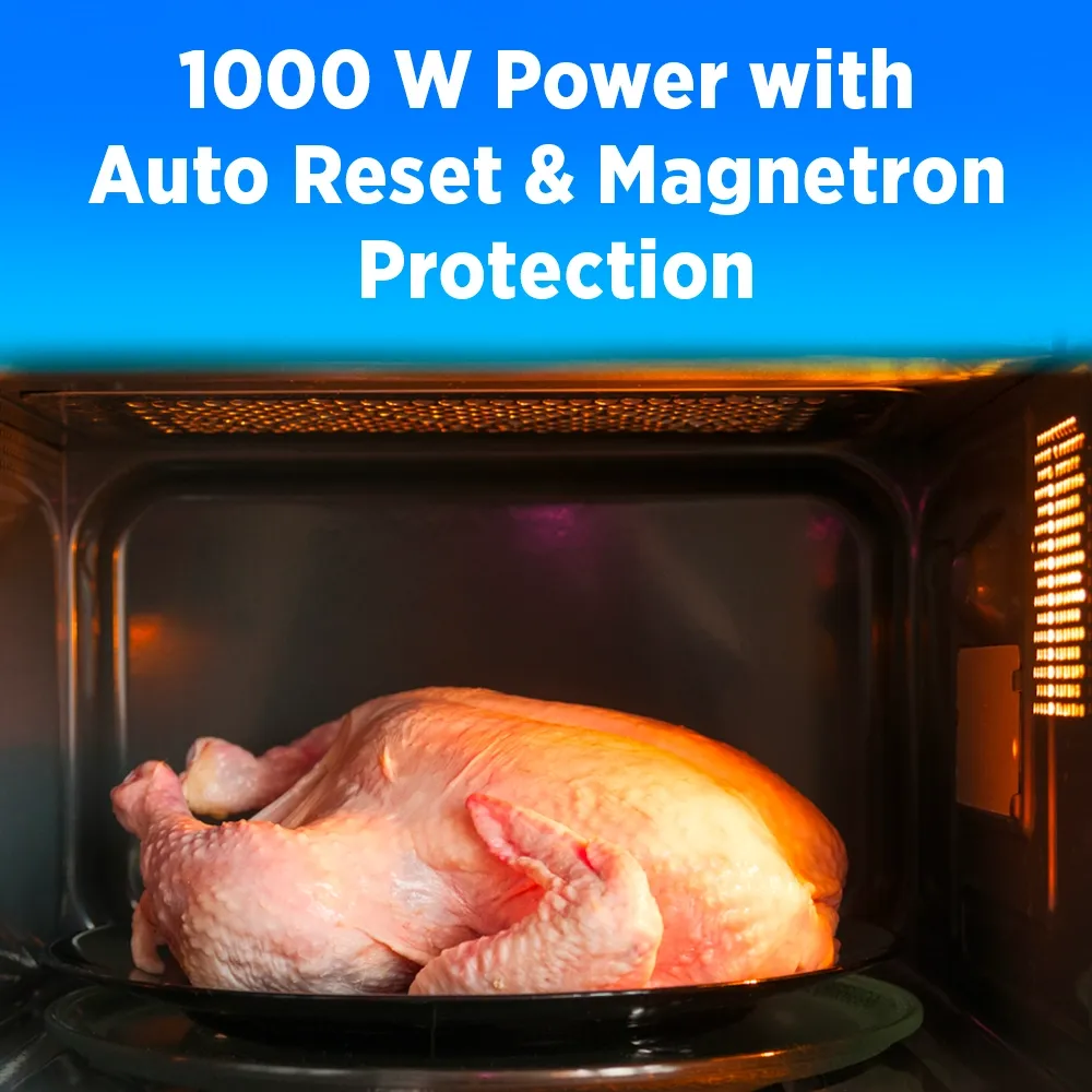 Midea stainless steel microwave oven with manual controls, one thousand watt, point nine cubic foot, ideal for rapid service in food establishments.