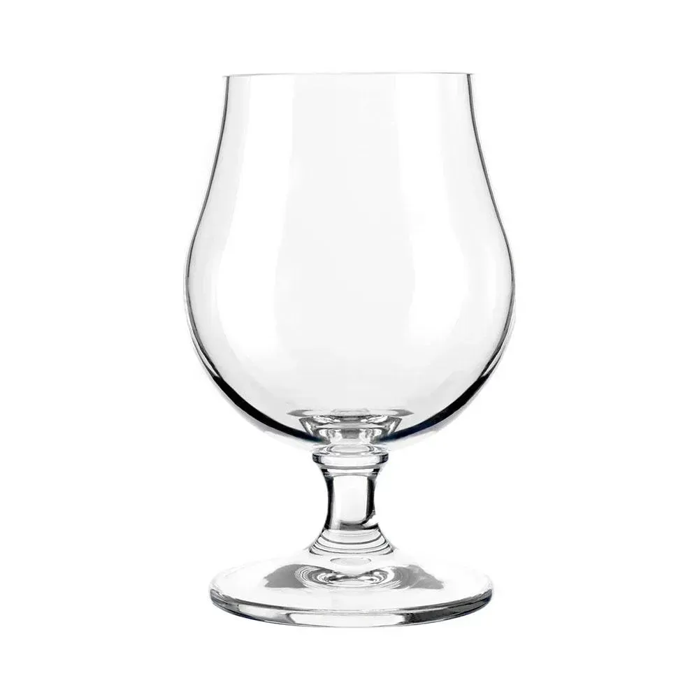 Clear tulip shaped Belgian beer glass from Libbey enhances aroma and flavor, ideal for serving specialty beers in bars, breweries, or tastings.