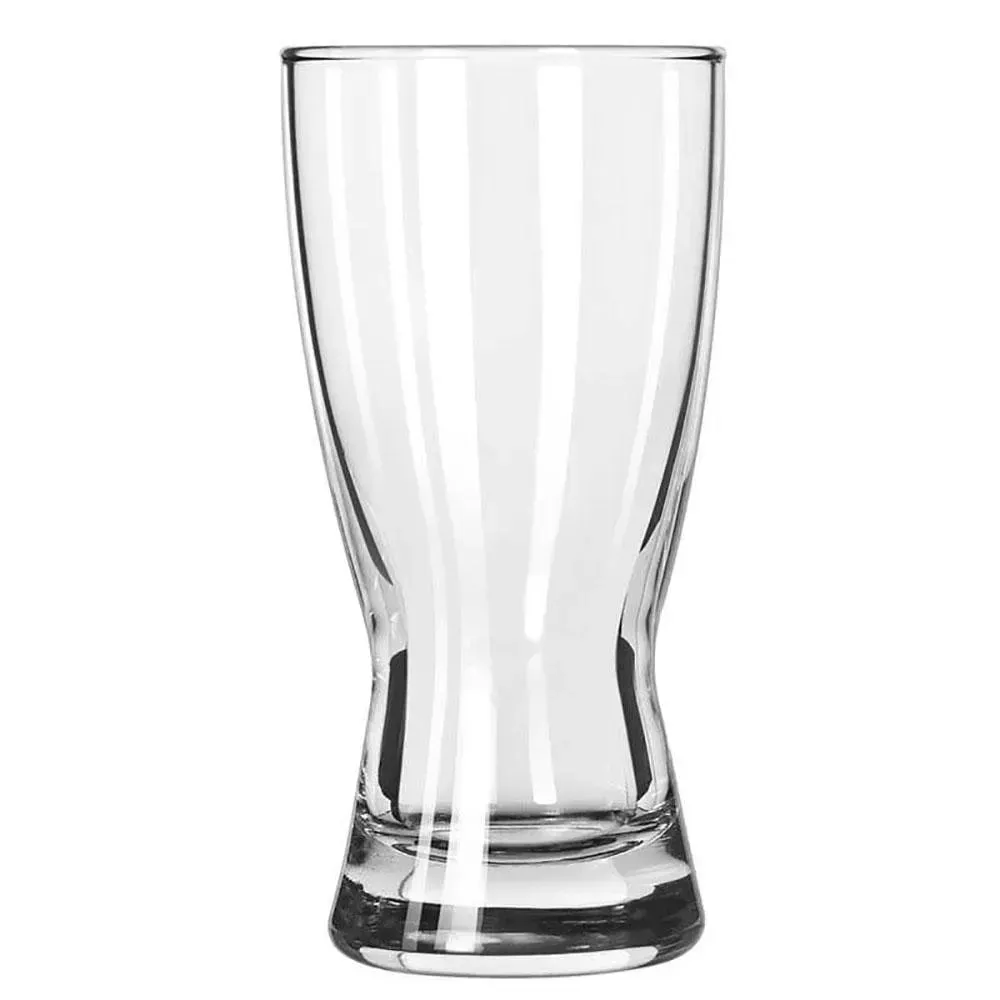 Slim hourglass pilsner glass by Libbey, designed for cold beer with a customizable surface, ideal for branding in bars, breweries, or restaurants.