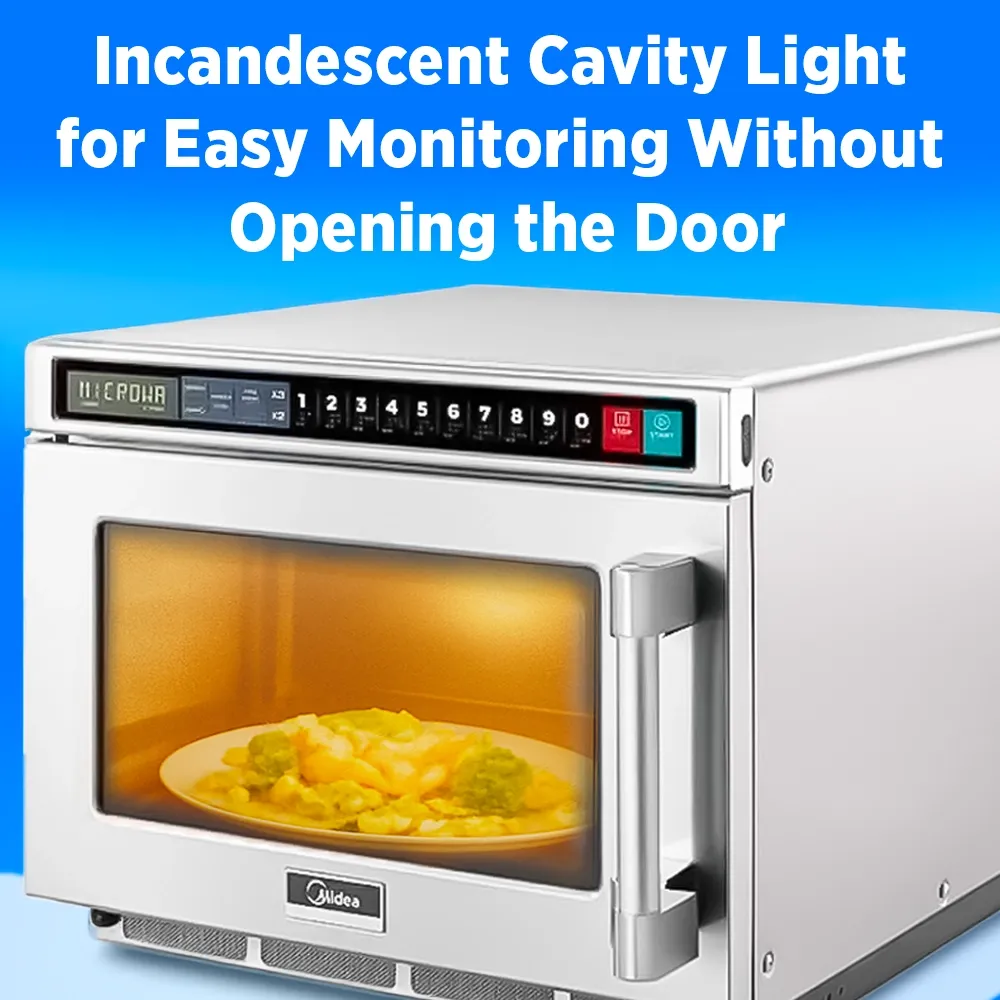 Midea microwave oven with touch control pad, one thousand two hundred watt, point six cubic foot, one hundred twenty volt single phase, modern kitchen tool.