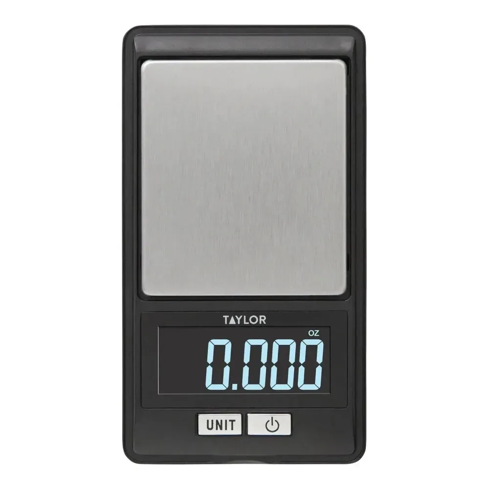 Taylor compact digital scale ideal for small portion measuring in prep stations, offering portability and precision in busy kitchen or food truck use.