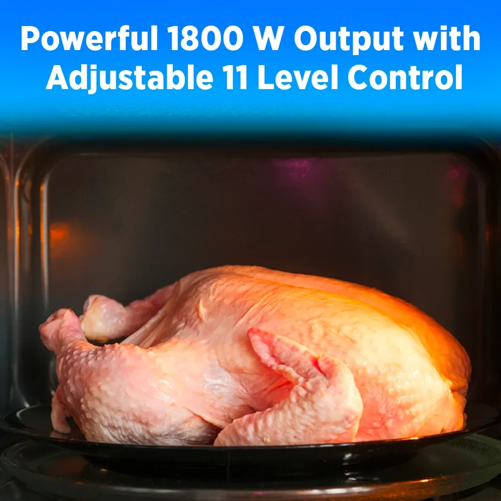 Midea stainless steel microwave oven with touch control pad, one thousand eight hundred watt, point six cubic foot, two hundred eight volt single phase.