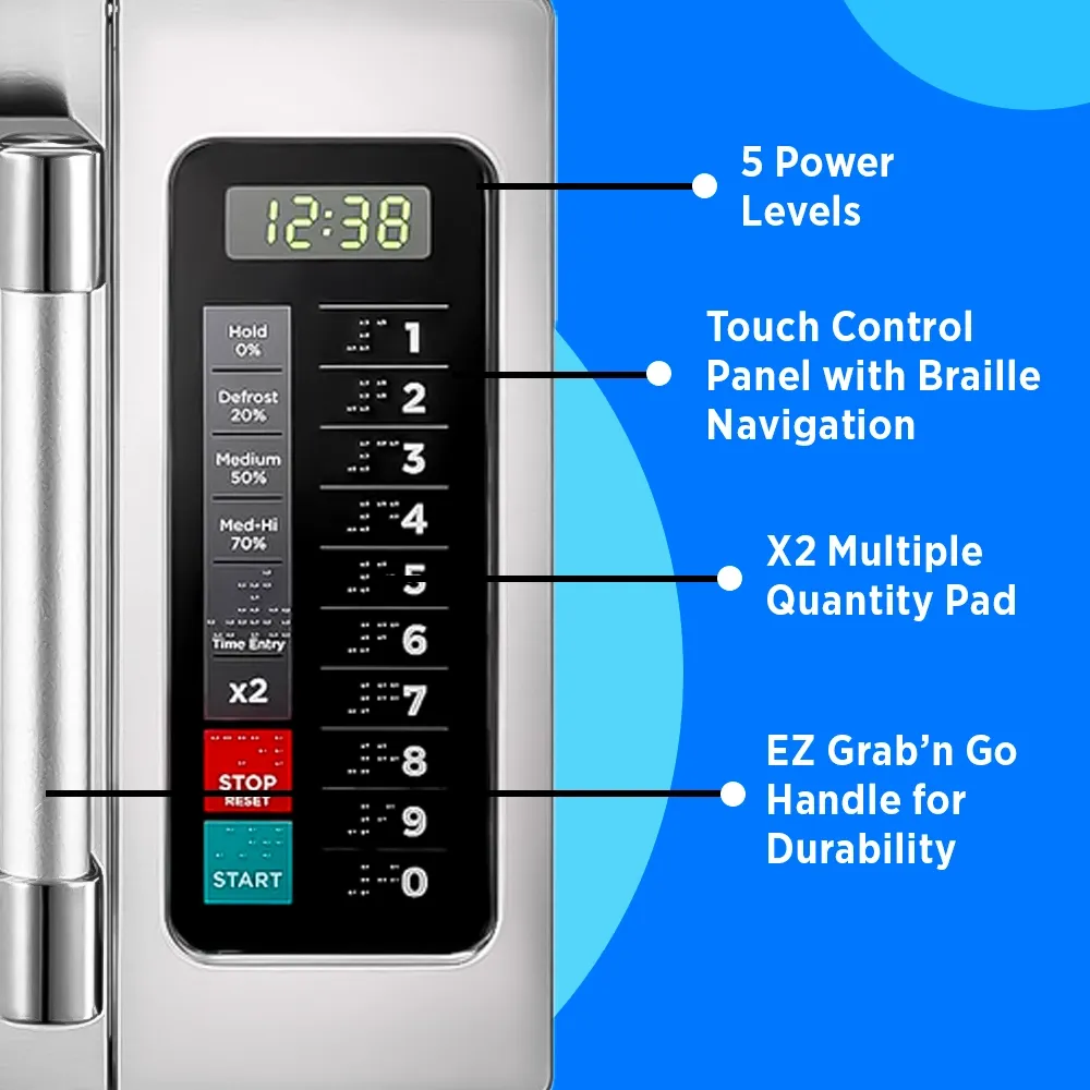 Midea heavy-duty microwave oven with touch control pad, one thousand eight hundred watt, one point two cubic foot, two hundred eight volt single phase.