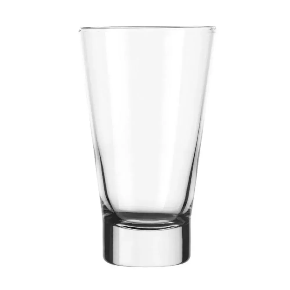 Small Traverse highball glass from Libbey with a slim profile and customizable surface, ideal for serving small mixed drinks or mocktails.