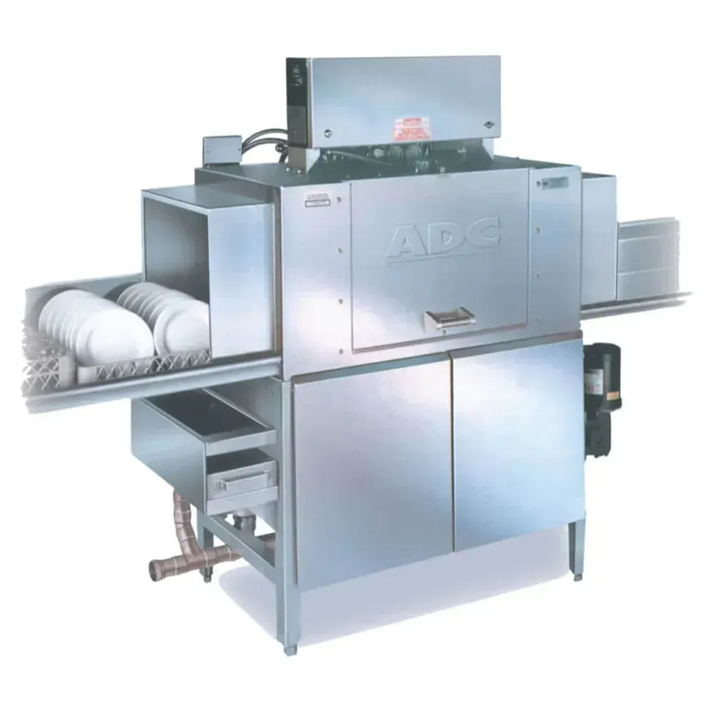 American Dish ADC-44-T low-temp washer, tall hood, right-to-left, polymer jets, stainless, chemical sanitizing for cafeterias