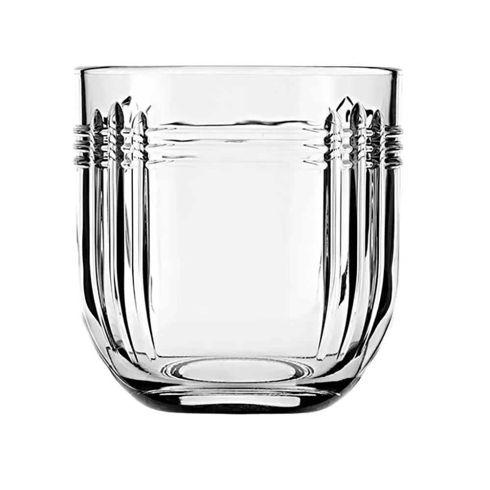 The Gats rocks glass by Libbey features a bold, vintage inspired design with a heavy base, perfect for whiskey or premium bar service.