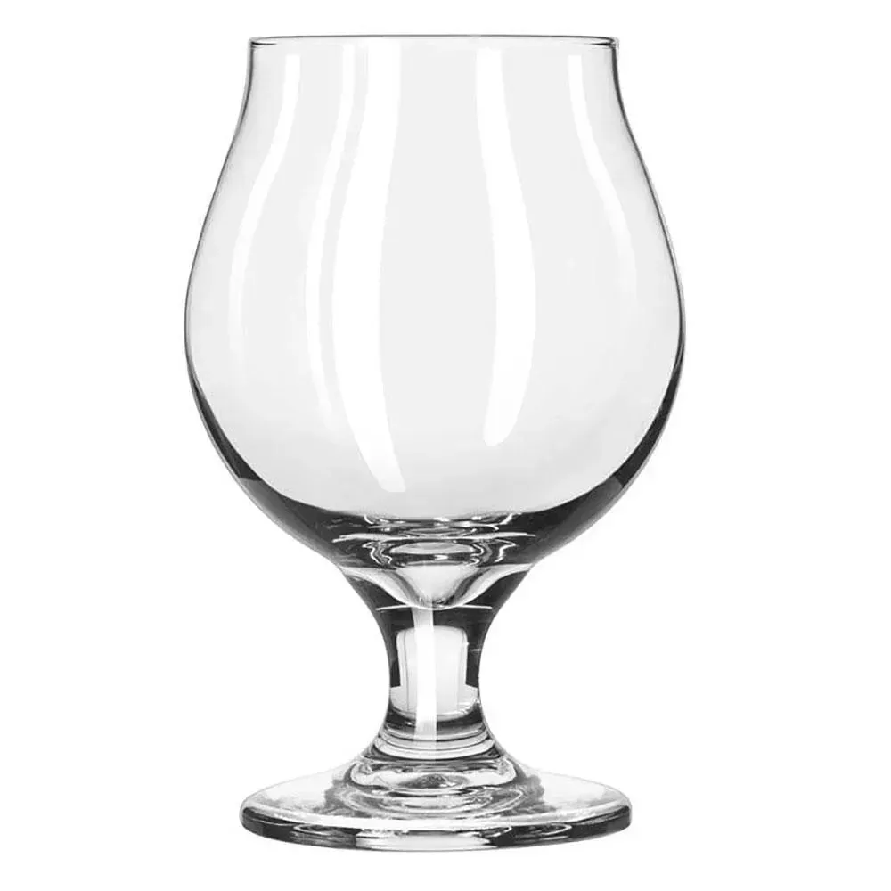 Stylish Belgian tulip glass from Libbey with a wide bowl and flared lip, ideal for enhancing beer aromas and fully customizable for branding.