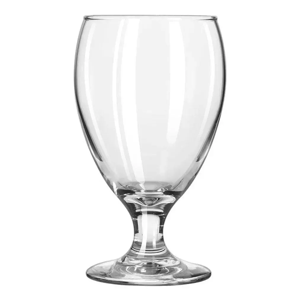 Teardrop goblet glass from Libbey with a customizable finish, perfect for serving water, wine, or cocktails at catered events or banquets.
