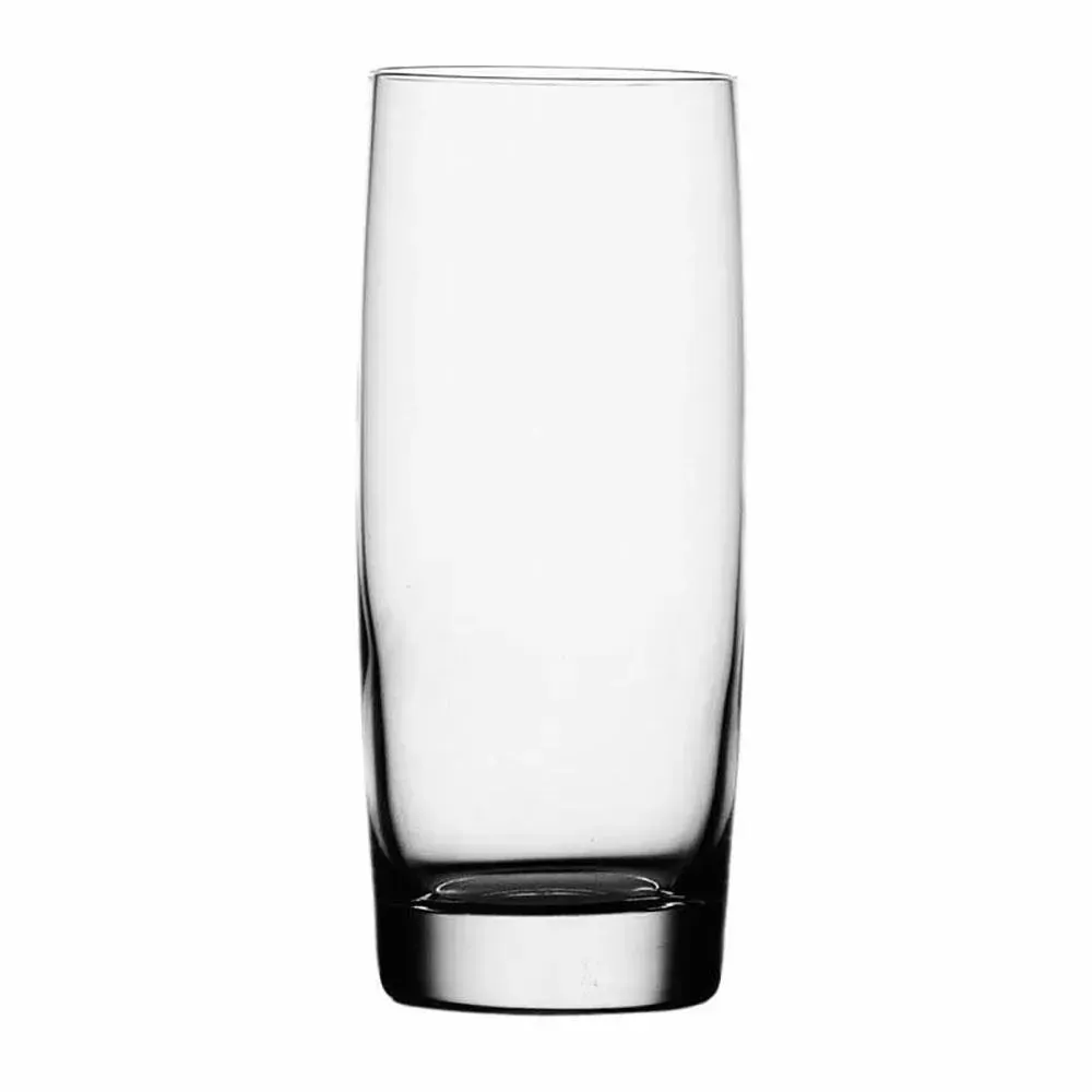 Elegant clear Soiree long drink glass from Libbey with a refined thin rim, perfect for stylish gin and tonics, iced teas, or sparkling drinks.