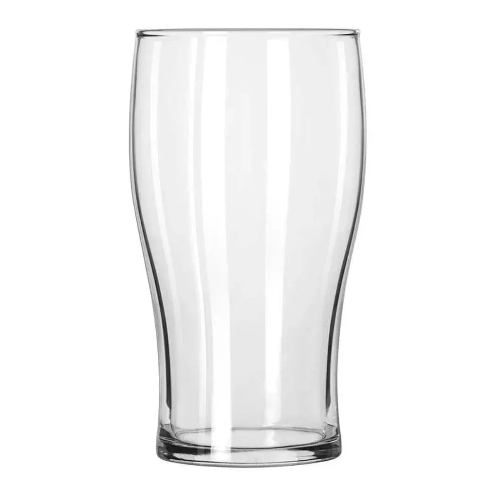 Pub glass by Libbey with a gently curved profile, great for beer or soft drinks, customizable and suitable for restaurant branding.