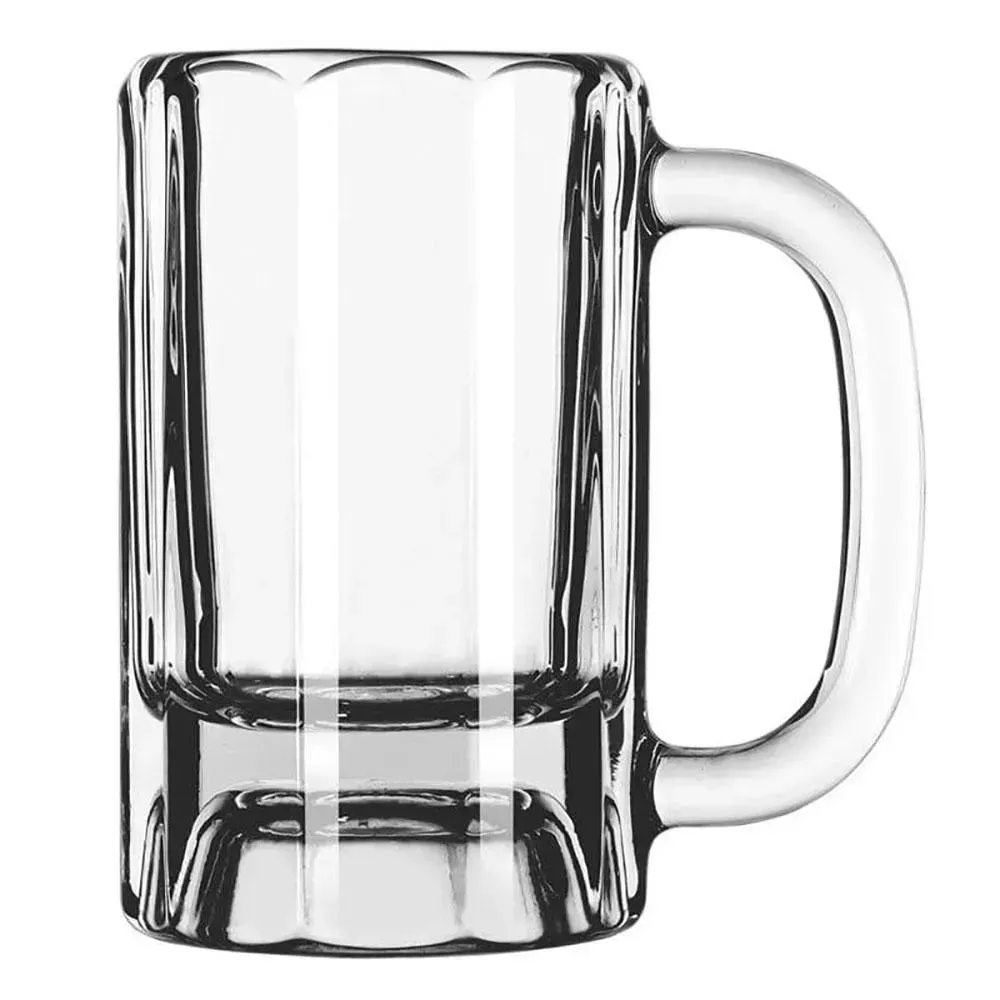 Paneled beer mug by Libbey with classic pub style and a sturdy handle is ideal for draft service and use in a busy bar environment.