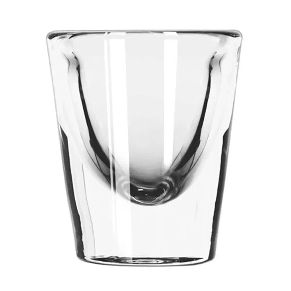 Classic round shot glass from Libbey with a compact design and thick base, perfect for spirits or liqueurs in bars or at catered events.