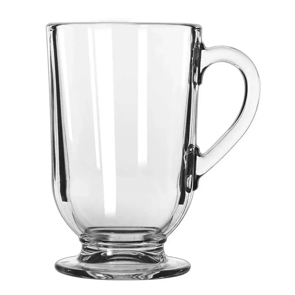 Classics Irish glass coffee mug from Libbey, round and heat resistant, perfect for coffee or Irish whiskey drinks in hotels or cozy cafes.