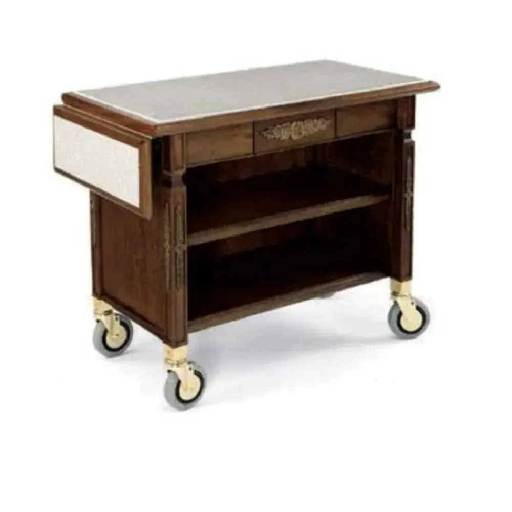 Forbes Industries hardwood service cart with solid square wood legs, compact and durable serving cart ideal for professional banquet and hotel use.