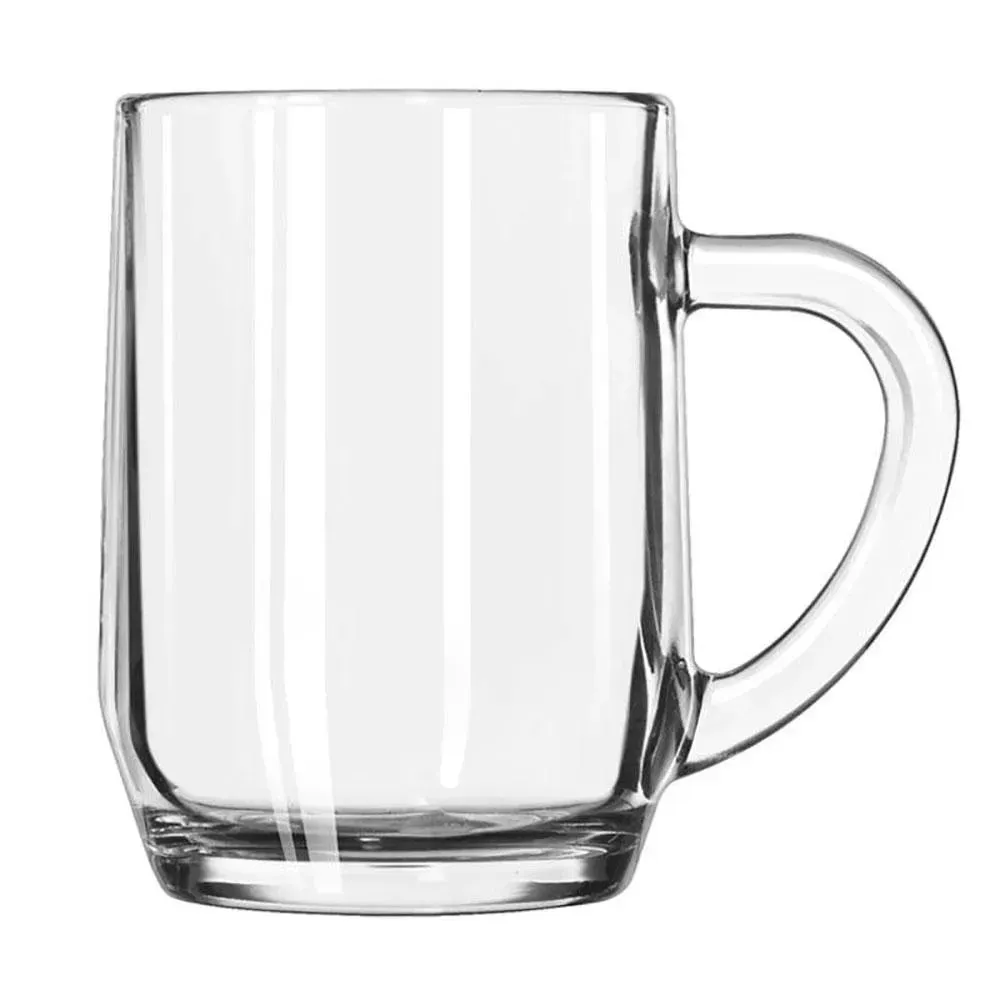 Round glass coffee mug from Libbey, ideal for daily breakfast coffee or tea service in hotels, cafés, or restaurants with a classic design.