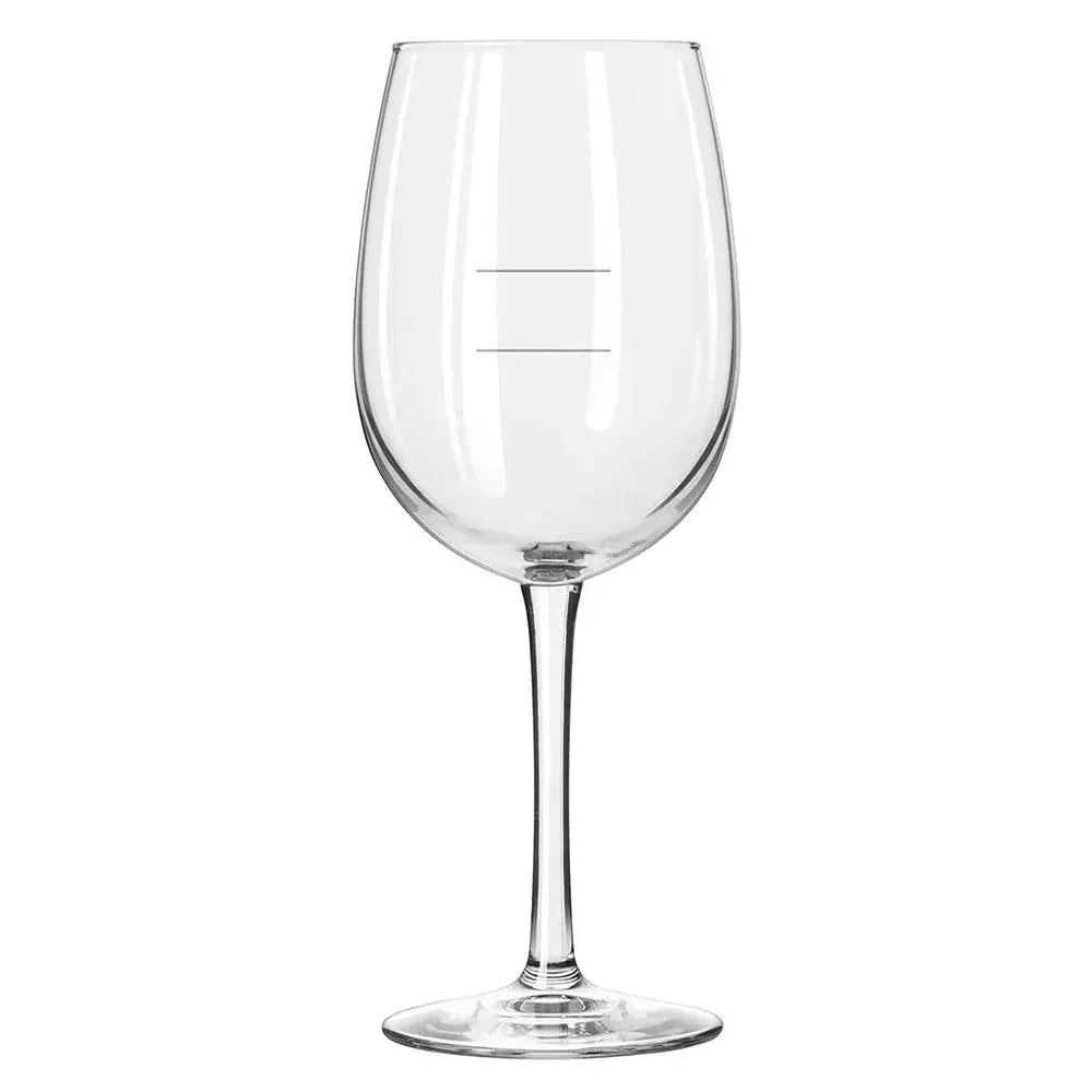 Round stemmed wine glass from Libbey with etched measurement lines for consistent pours, ideal for wine service in busy restaurant dining.