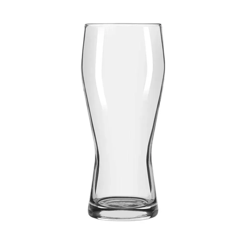 Tall round pilsner beer glass by Libbey, suited for upscale restaurant or hotel beer service, highlighting color and carbonation in lagers.