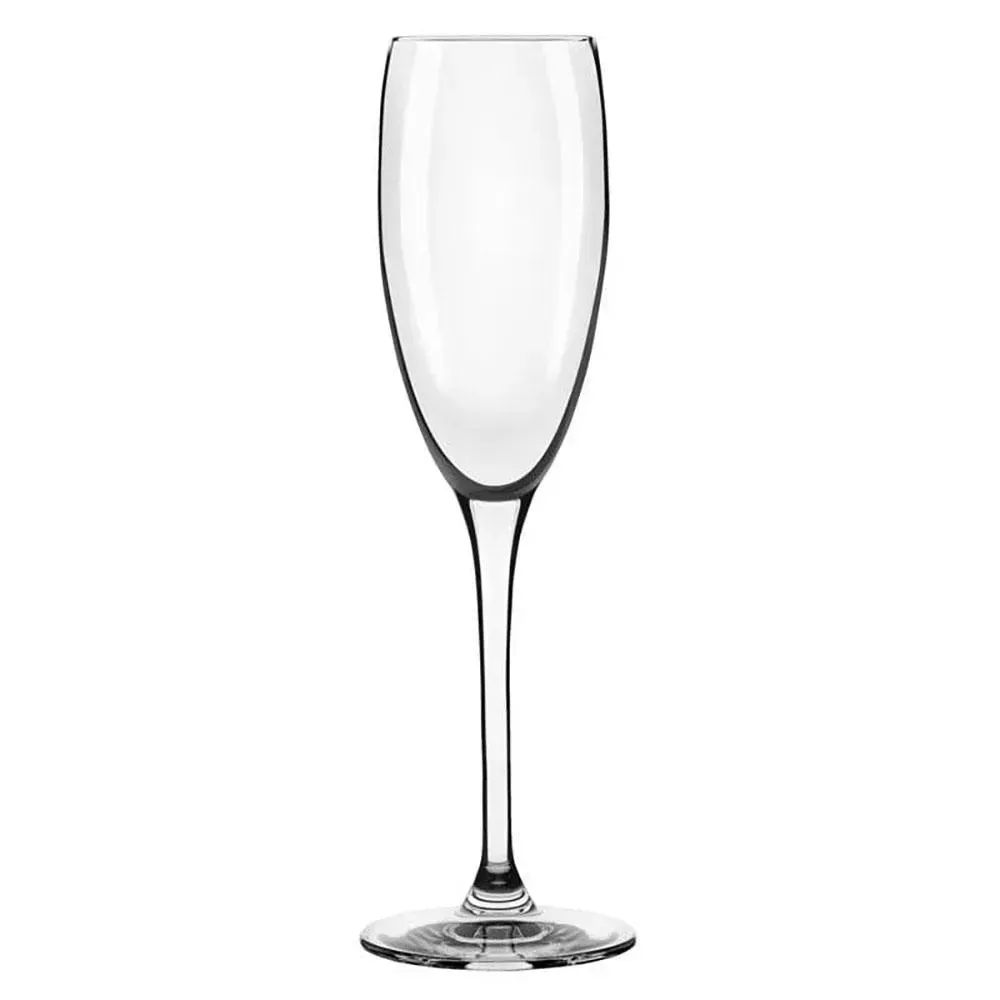 Petite contour flute glass by Libbey with an etchable bowl and elegant stem, ideal for brunch cocktails or celebratory wedding receptions.