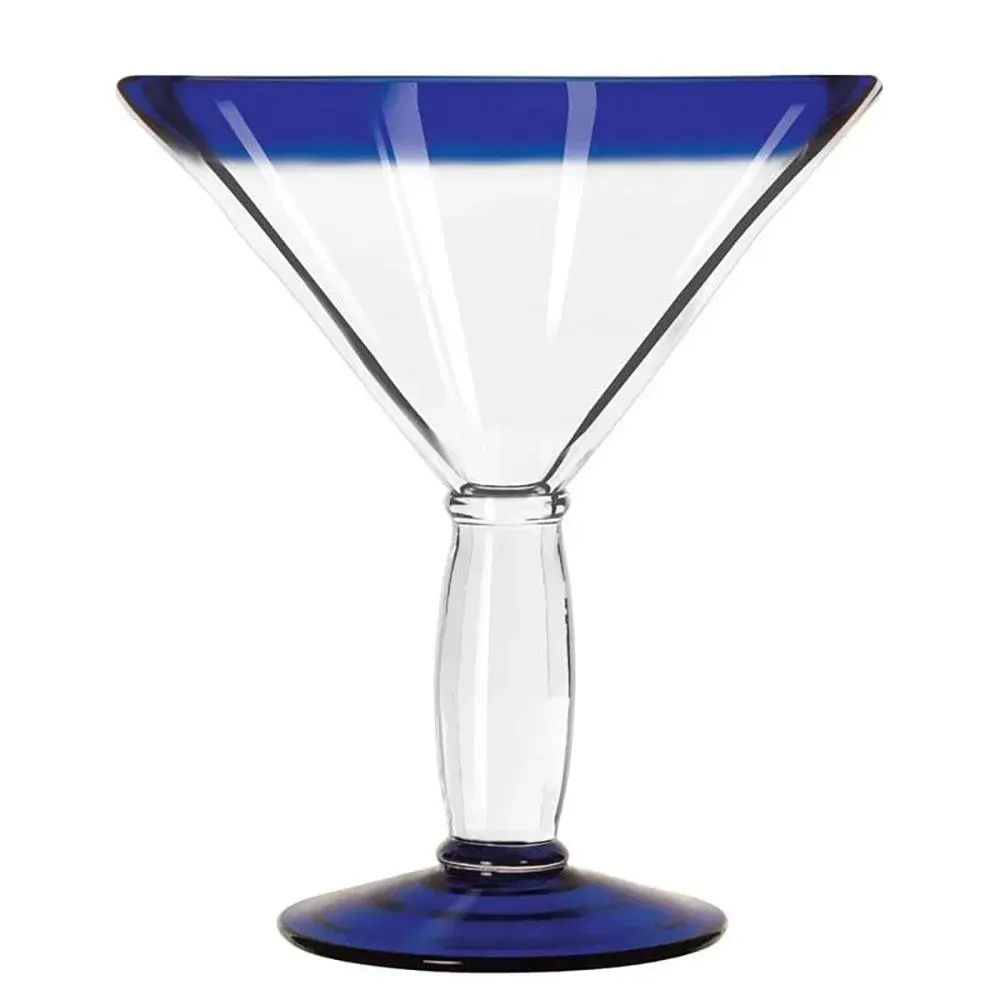 Stemmed cobalt rimmed martini glass from Libbey, designed for personalized branding at stylish parties, upscale celebrations, or themed events.