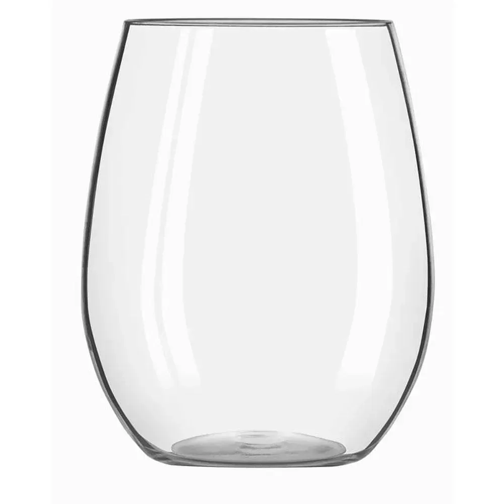 Versatile stemless Tritan wine glass by Libbey, perfect for reds, whites, or spritzes, ideal for casual al fresco dining, picnics, and outdoors.