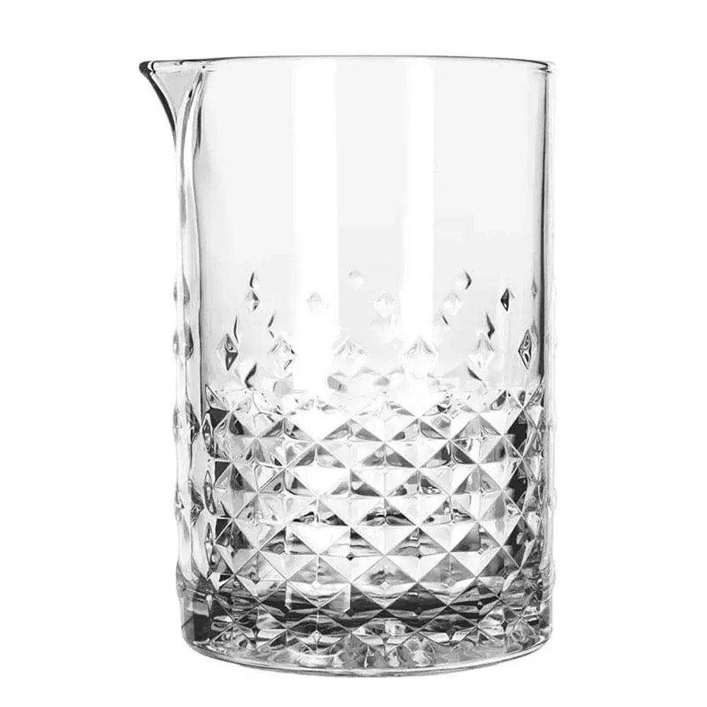 Cut glass cocktail stirring glass by Libbey with a classic pour spout and vintage design, perfect for elevated bartending and cocktail mixing.