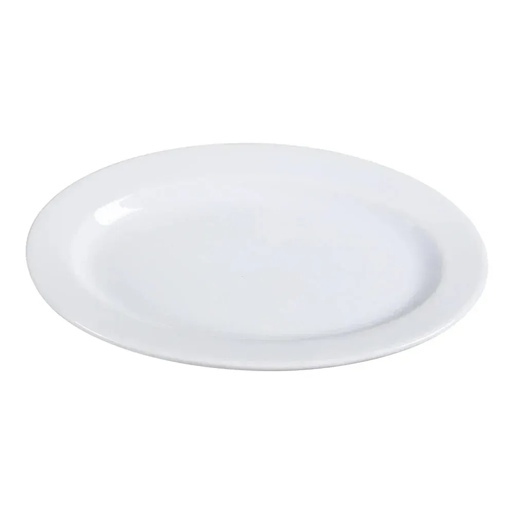Small oval platter from Yanco China in white chinaware, ideal for appetizers, desserts, or side dishes in elegant dining settings.