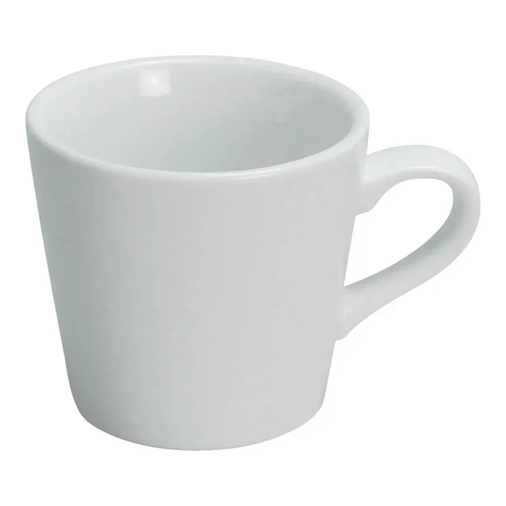 Tall cup by Yanco China in white chinaware, featuring a modern tapered design for coffee, tea, or hot beverages in cafés and restaurants.