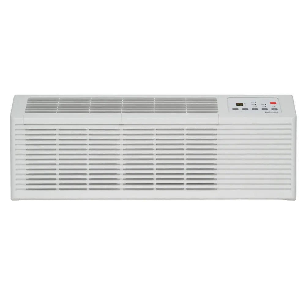 Hotpoint PTAC unit with electronic controls and sleek white finish, a reliable choice for climate control in hospitality settings.