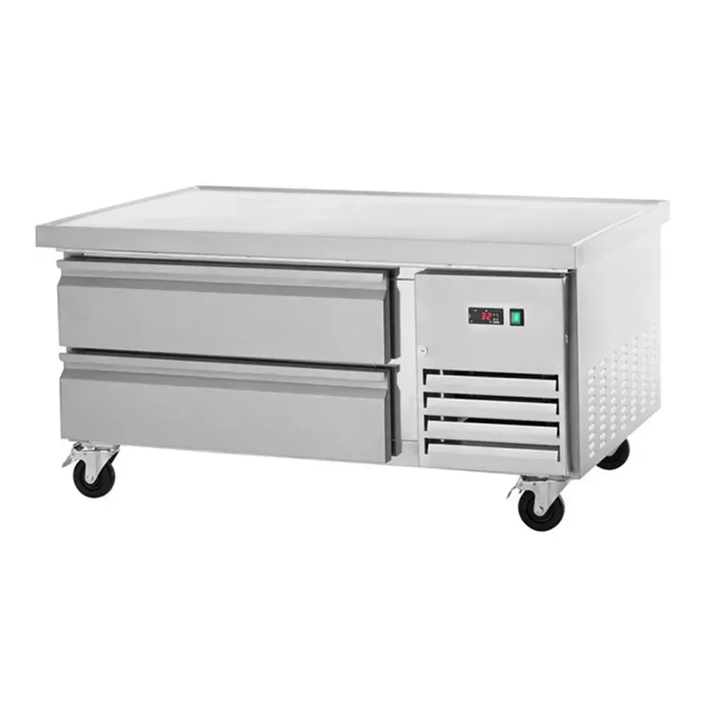 Arctic Air two-drawer refrigerated chef base supports countertop equipment and keeps ingredients cold and easily accessible during prep or service.