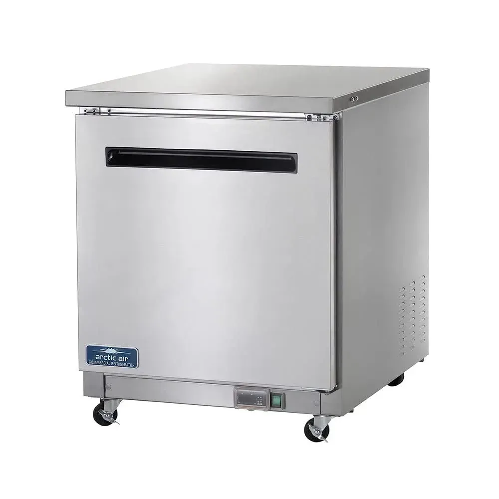 Arctic Air space-saving single-door under-counter refrigerator with stainless finish, perfect for cafes needing chilled storage in tight spaces.