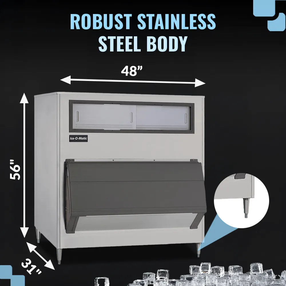 Ice-O-Matic upright ice storage bin with large capacity, providing secure and efficient storage for commercial ice applications.