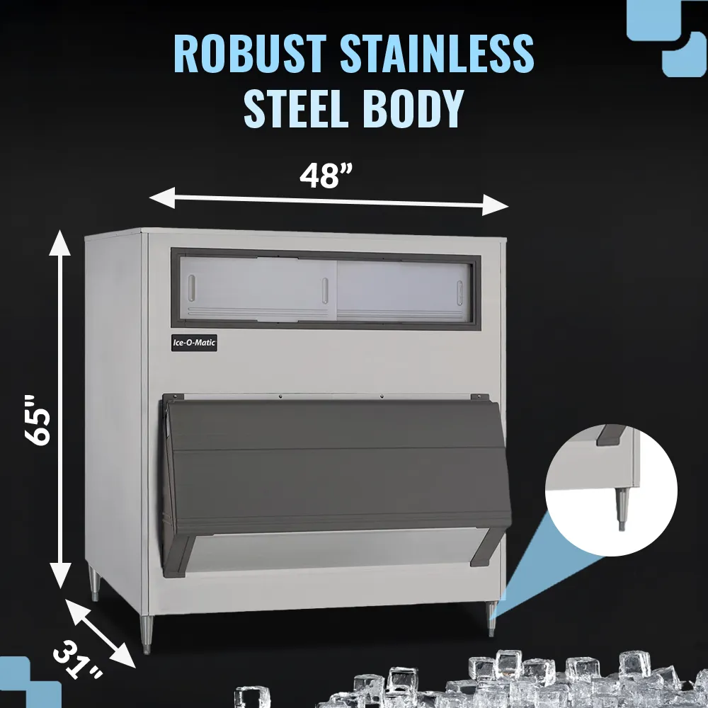 Ice-O-Matic aluminum upright ice storage bin, designed for high-capacity ice storage and easy access in commercial foodservice settings.