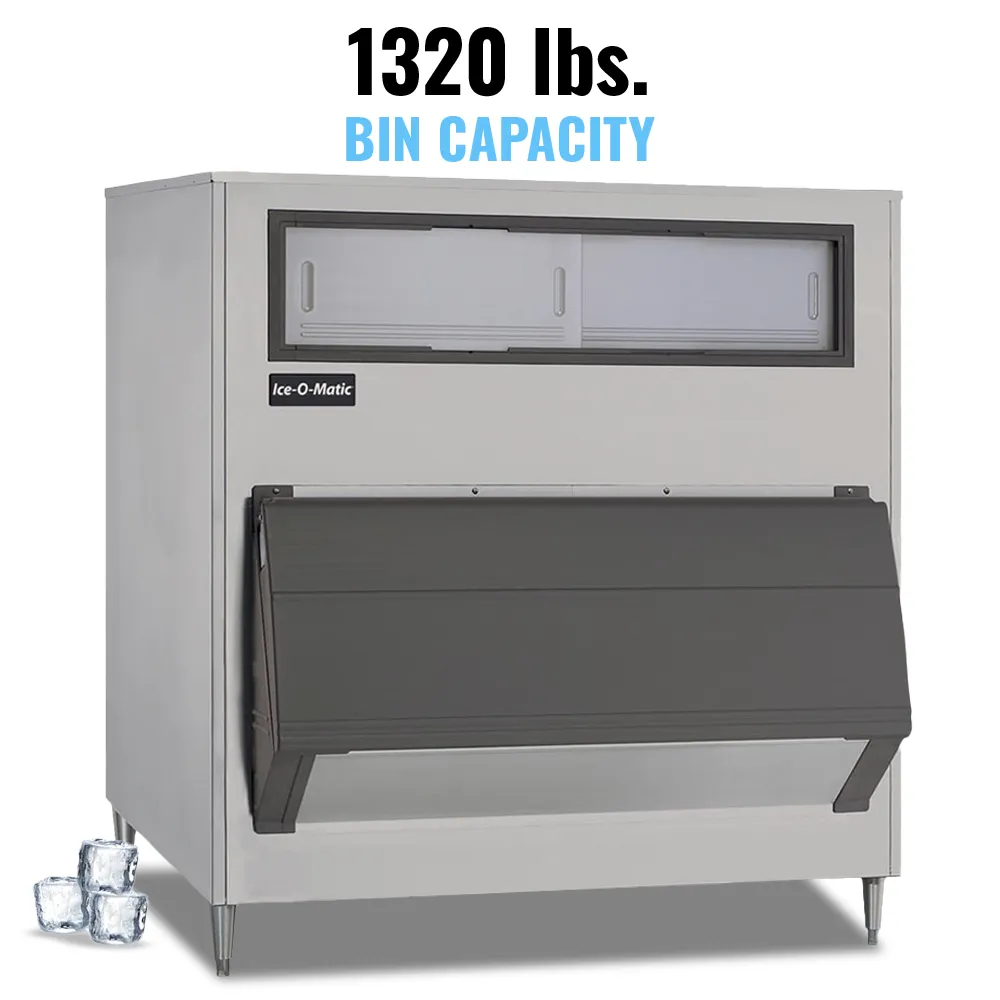 Ice-O-Matic aluminum upright ice storage bin, designed for high-capacity ice storage and easy access in commercial foodservice settings.
