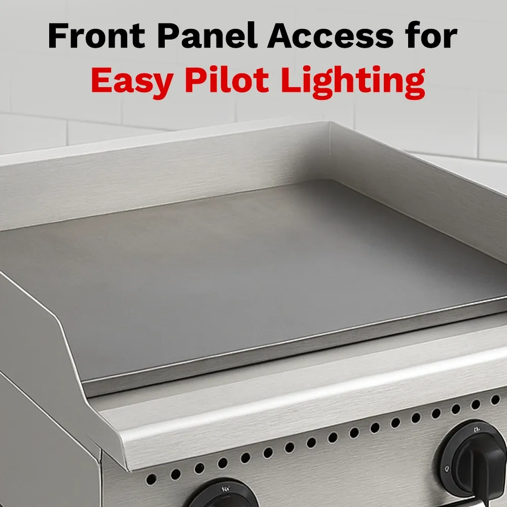 BakeMax 24-inch flat-top gas griddle with durable build, fits food trucks or compact kitchens needing reliable and easy-to-clean cooking surface.