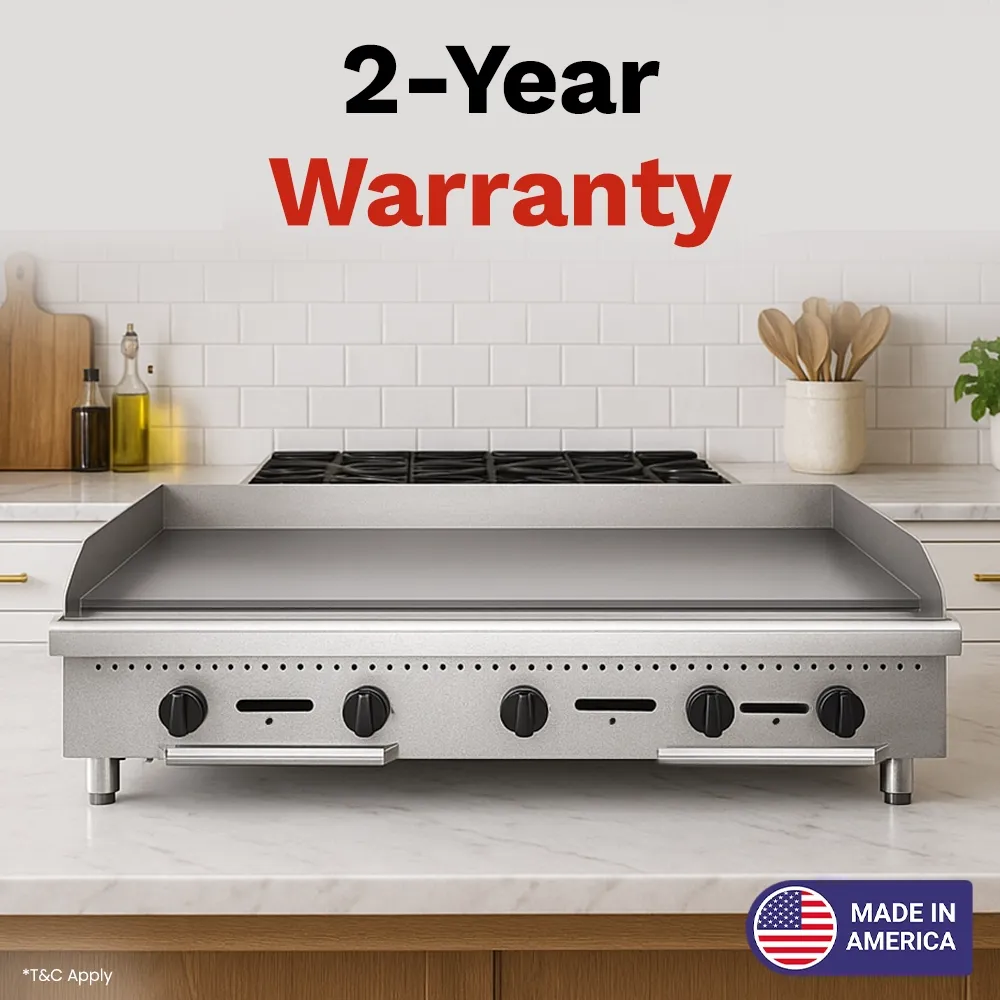 BakeMax 60 inch heavy-duty gas griddle built for busy foodservice kitchens offering daily flat-top cooking with precise and even heat control.