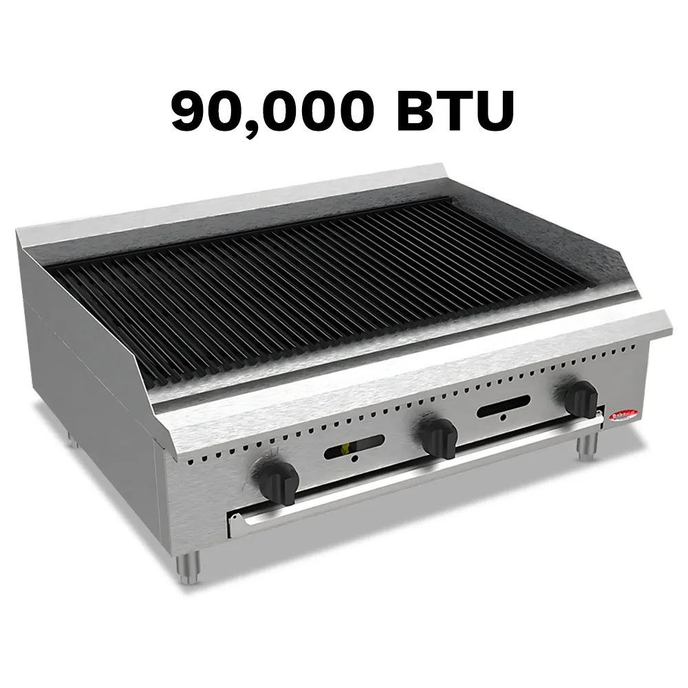 BakeMax 36 inch gas charbroiler with multiple burners and solid frame, delivers steady heat for daily grilling of burgers, skewers, or meats.