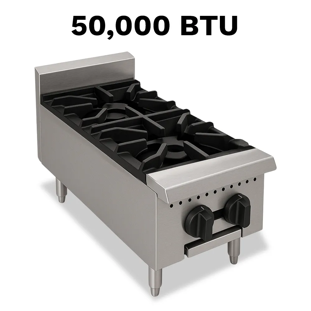 BakeMax Two-burner gas hotplate with manual controls and slim footprint, perfect for small kitchens needing reliable stovetop use every day.