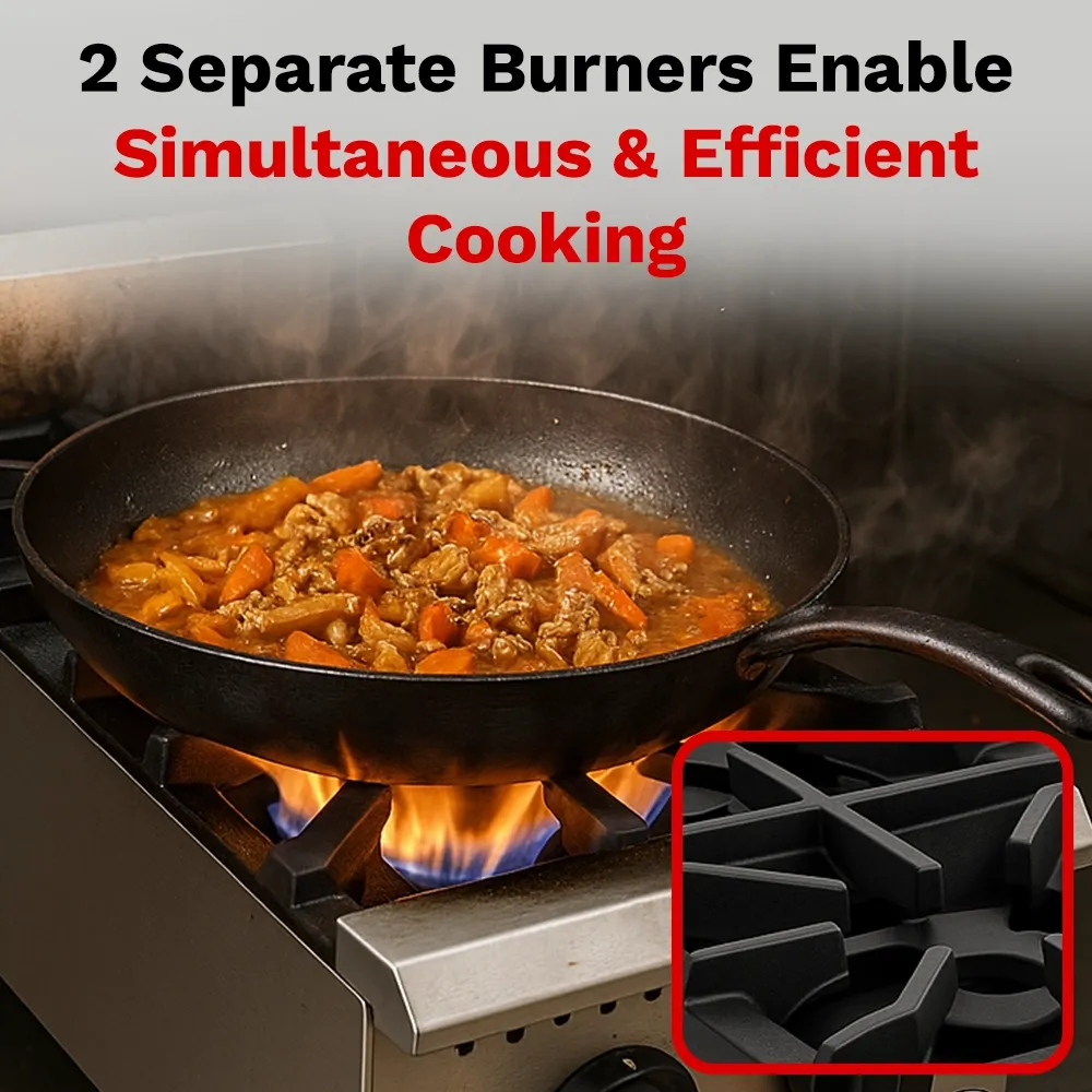 BakeMax Two-burner gas hotplate with manual controls and slim footprint, perfect for small kitchens needing reliable stovetop use every day.