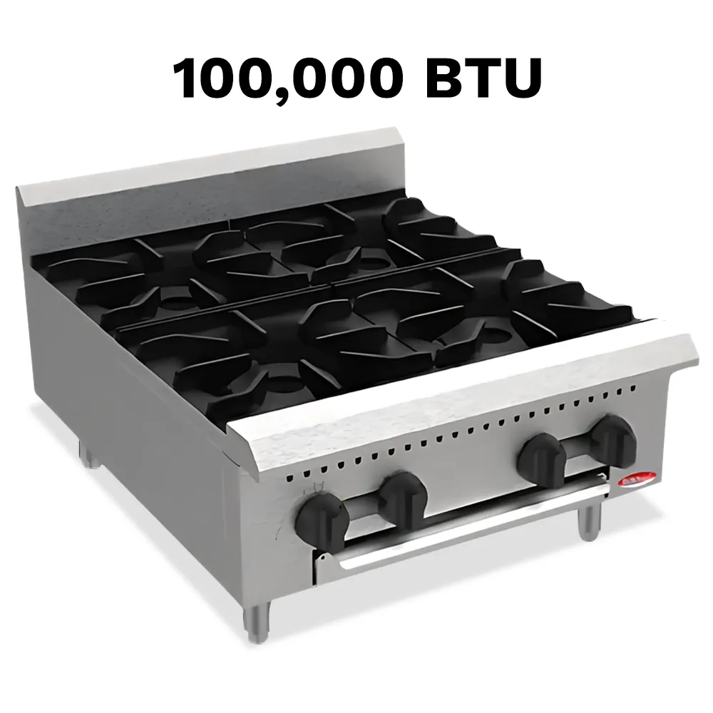 BakeMax Four-burner gas hotplate, compact countertop design built for quick, controlled heating in commercial kitchens with heavy-duty construction.