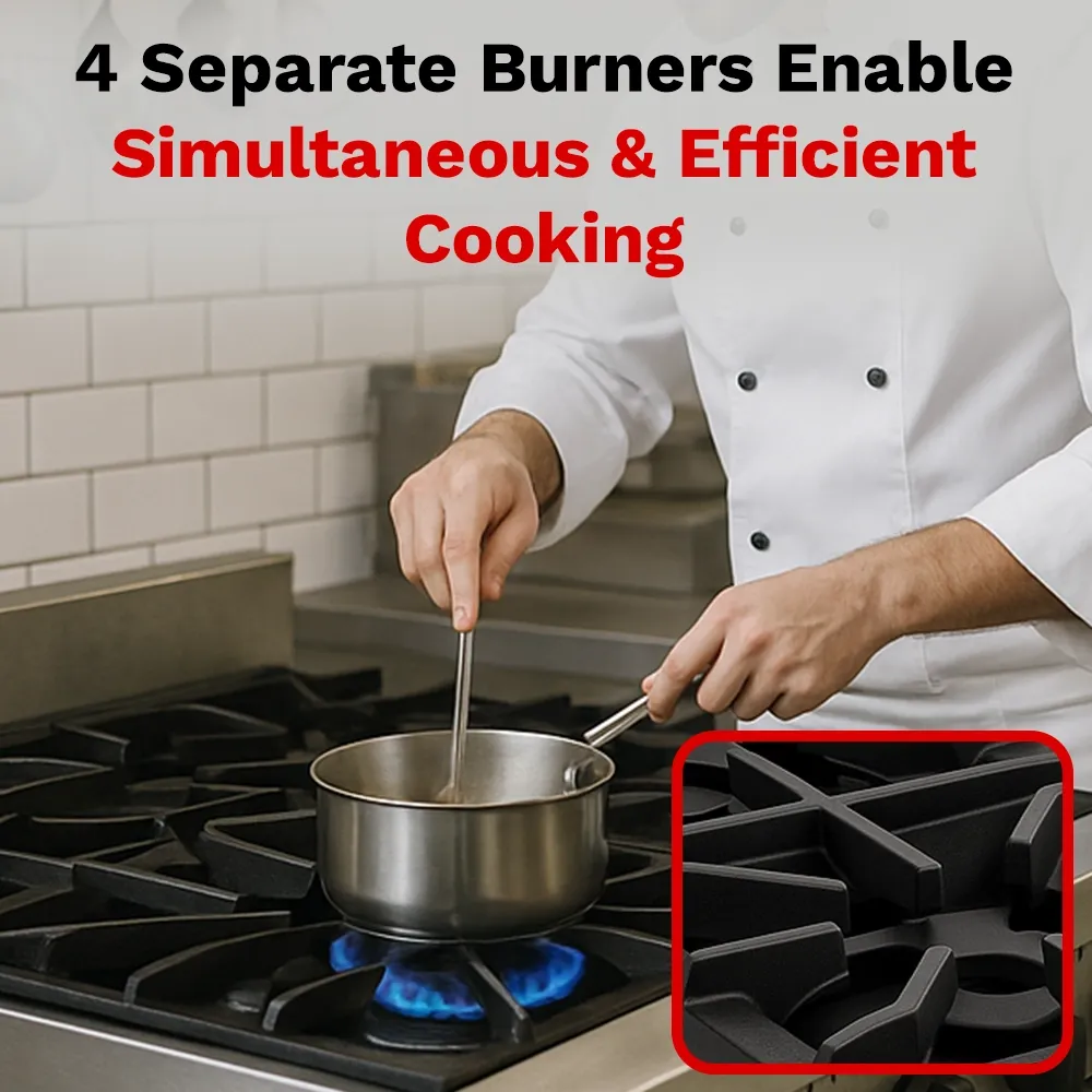 BakeMax Four-burner gas hotplate, compact countertop design built for quick, controlled heating in commercial kitchens with heavy-duty construction.