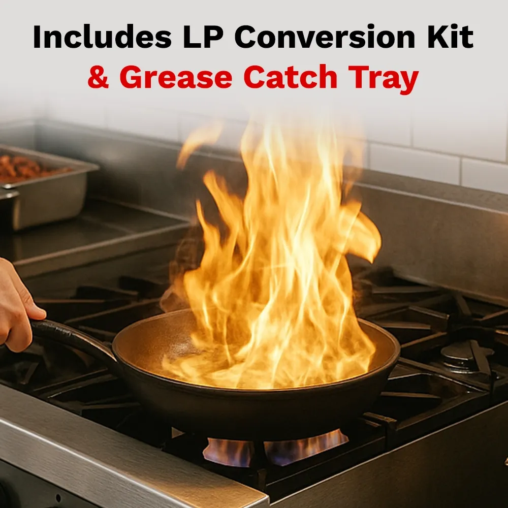 BakeMax natural Gas countertop hotplate with six burners, manual controls, and solid surface, ideal for fast cooking tasks in busy commercial kitchens