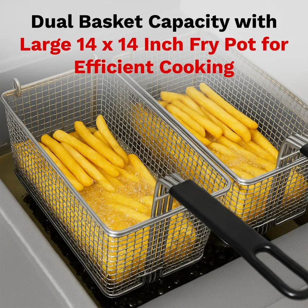 BakeMax Natural gas fryer with medium oil capacity, engineered for medium to large kitchens needing consistent output and durable all-metal build.