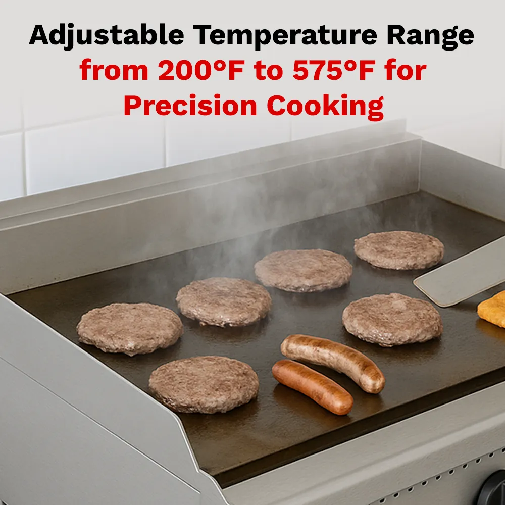 BakeMax Forty-eight-inch gas griddle with manual controls and heavy-duty plate, great for breakfast, burgers, and all-day service in busy kitchens.