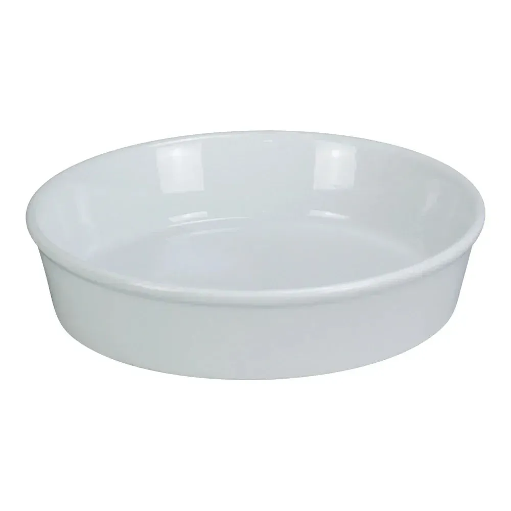White round deep plate by Yanco China, great for serving large portions of pasta, curries, or mixed dishes, combines depth with simple design.
