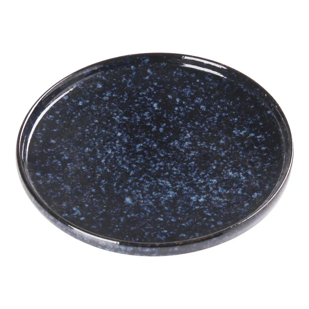 Medium blue round plate by Yanco China with an upright rim, versatile for home or restaurant use, suitable for meals needing gentle edge support.