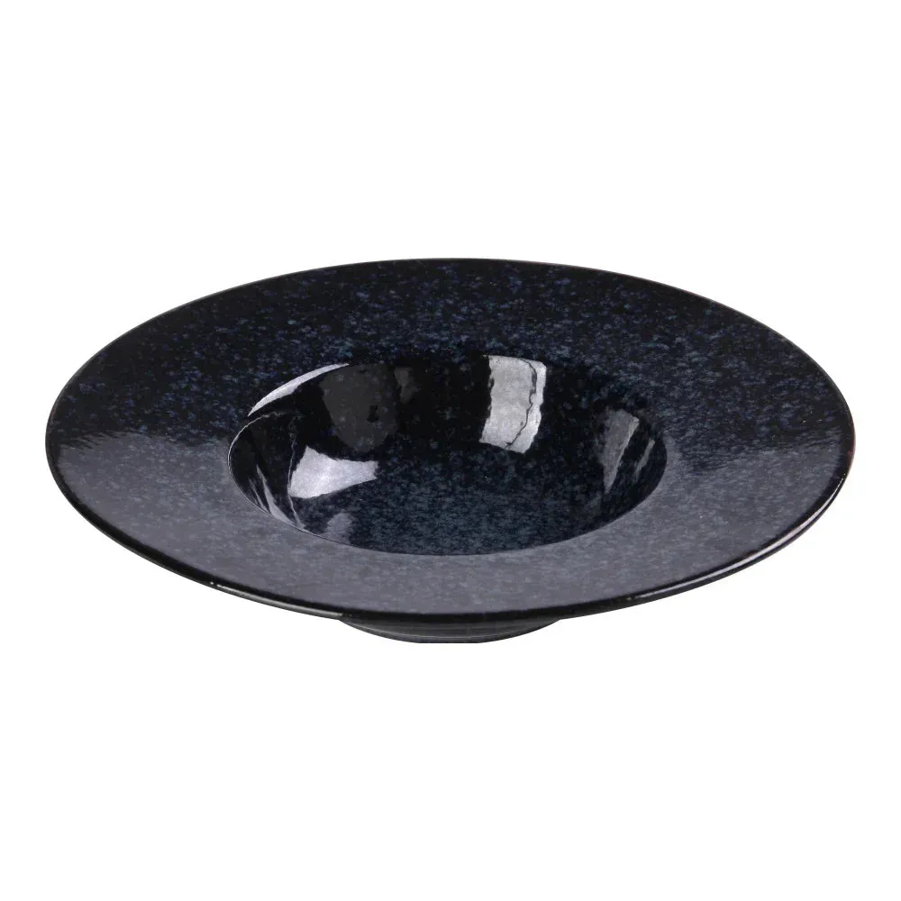 Small blue dessert plate by Yanco China with star detailing, perfect for individual servings of desserts or snacks during gatherings or fine dining.