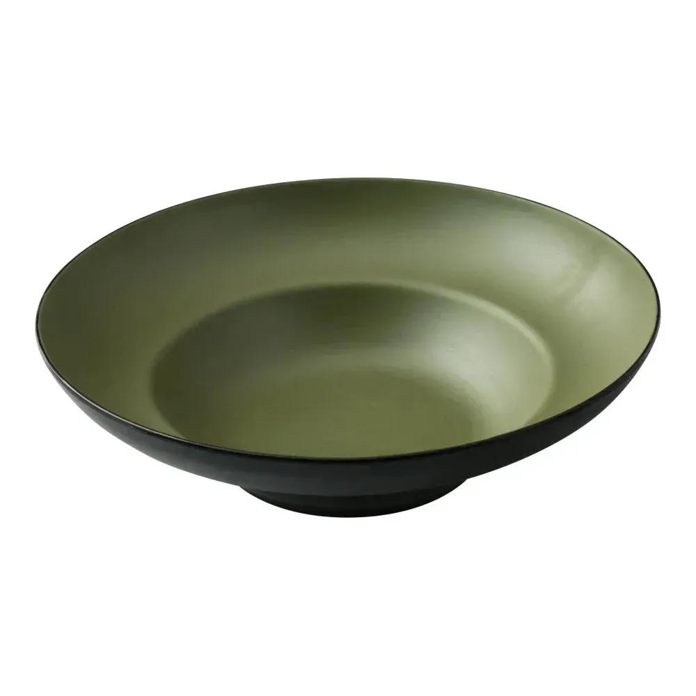 Yanco China gray green melamine Birmingham pasta bowl for high volume dining and catering, built to last and maintain its refined appearance.