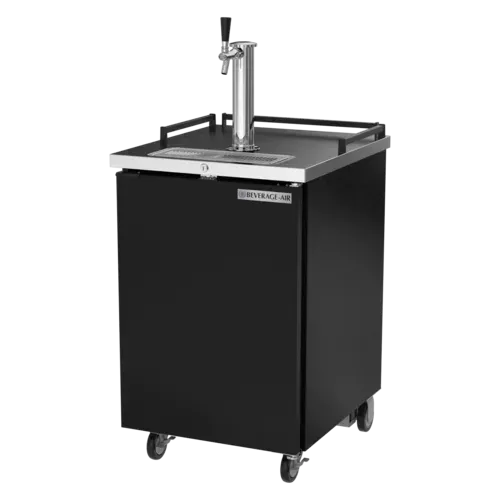 Black single tap kegerator from Beverage-Air fits one half-barrel keg, perfect for compact beverage service areas and busy commercial bars.
