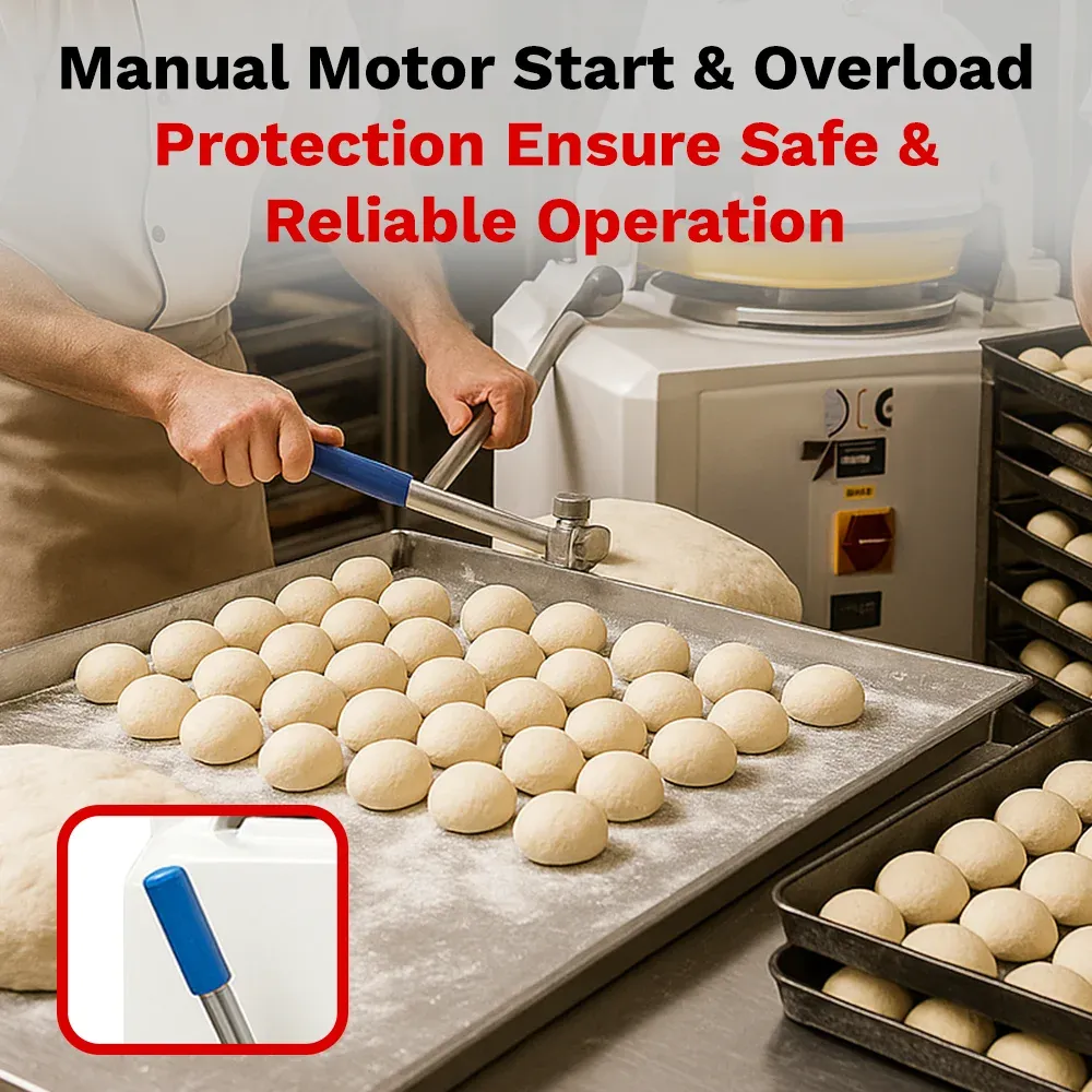 BakeMax Semi-automatic bun divider with stainless steel construction, consistent dough portions, easy to clean, reliable countertop unit for bakeries.